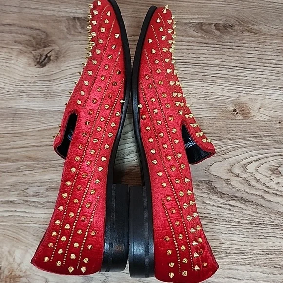 After Midnight Mens Harvie AM Exclusive Smoker Red Velvet Gold Spike Studs Shoes - Picture 5 of 11